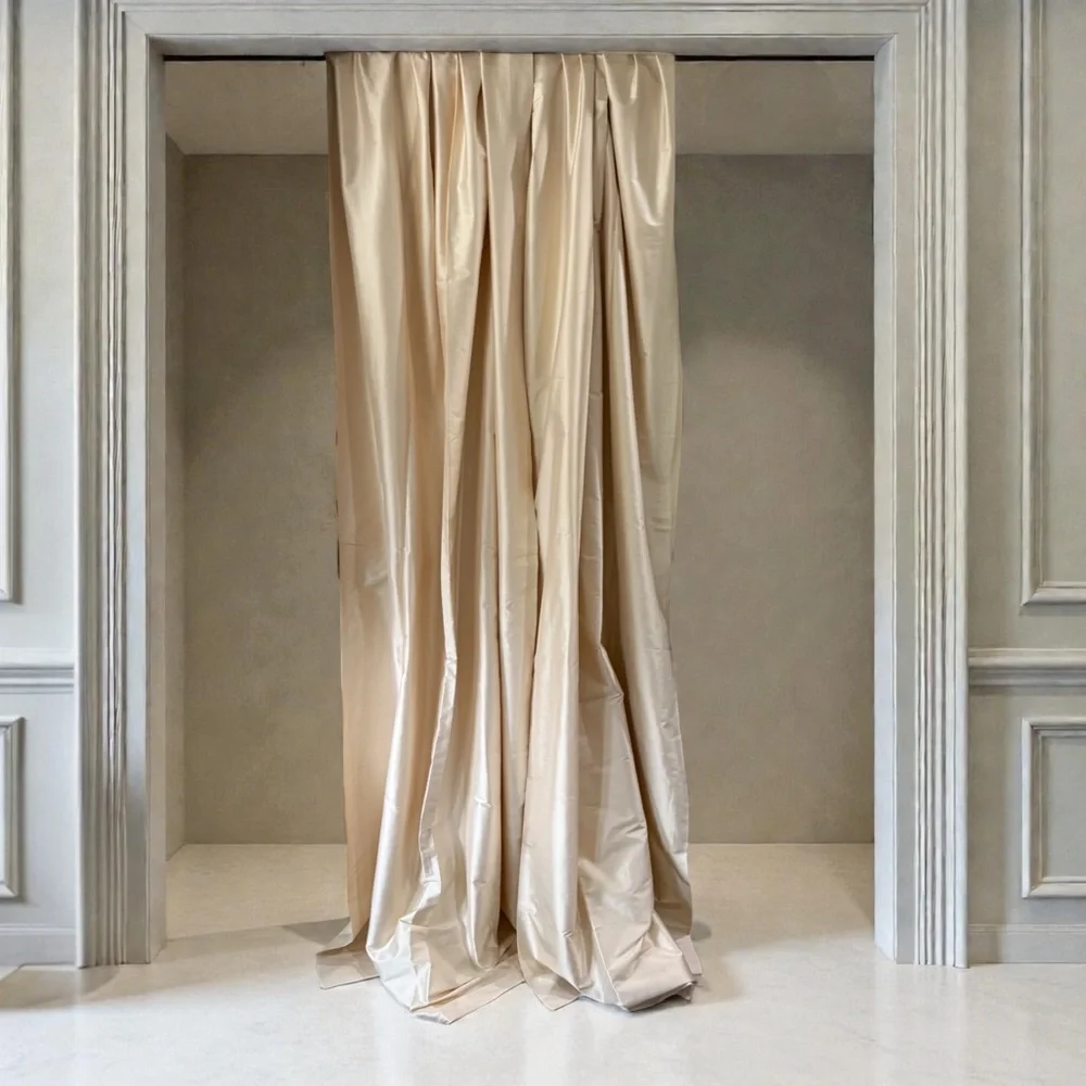 ETHAN ALLEN 100% SILK Two Lined Ivory Curtain Panels Drapes 50in x 95in